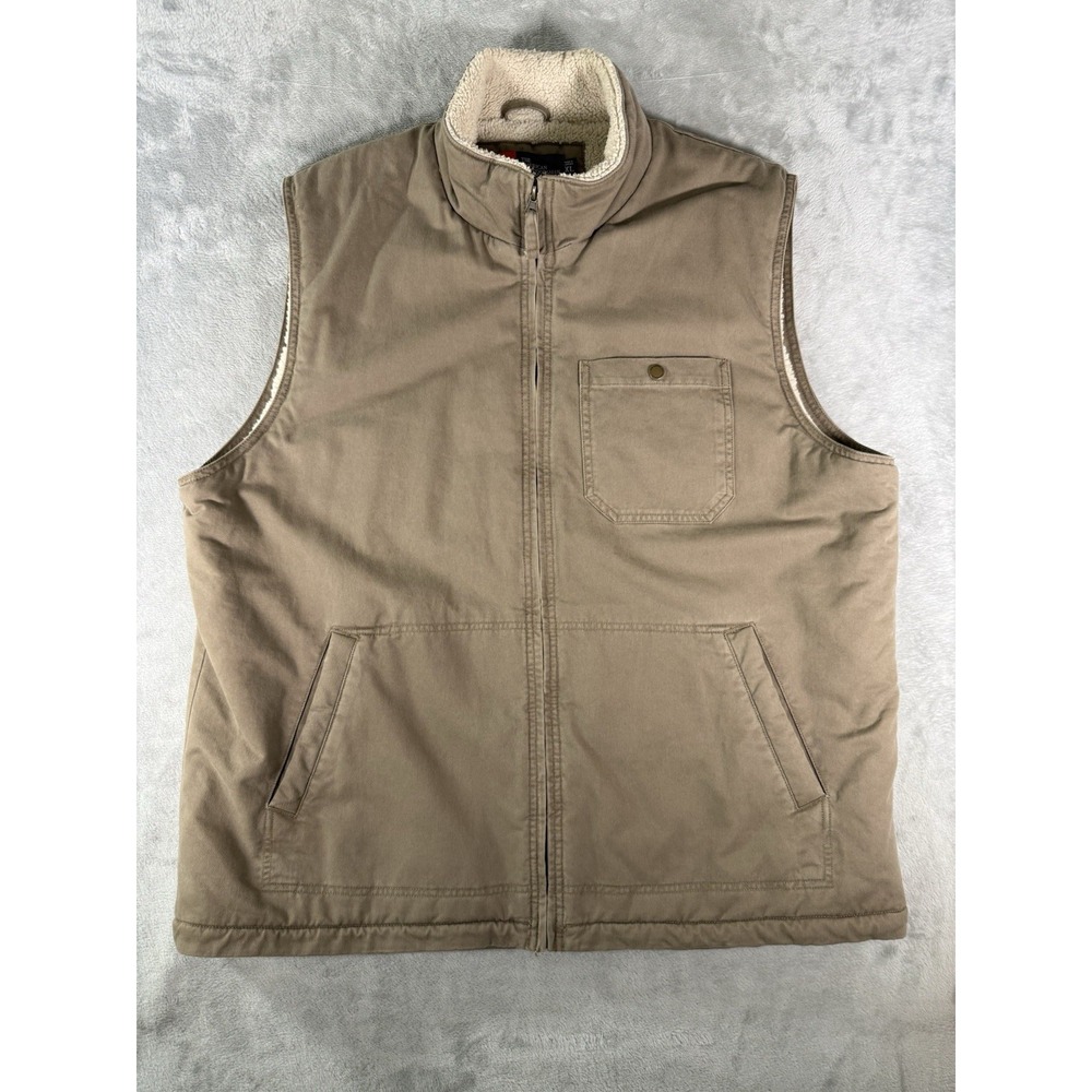 The American Outdoorsman Vest Mens 2XL Tan Canvas Sherpa Lined Full Zip